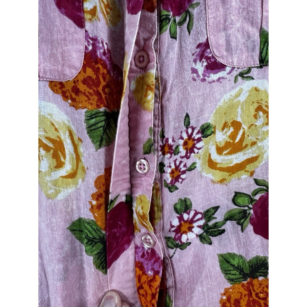 Vintage Goa Floral Button Up Shirt Medium Pink Boho Cottagecore Cotton Top - Picture 16 of 16
